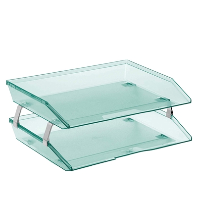 2-Tier Glass Vanity Tray Desk Organizer in Green